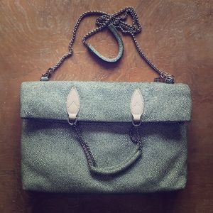 Sorial Pebbled Patent Leather Suede Foldover Bag